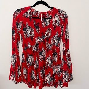 Free People Floral Bell Sleeve Blouse